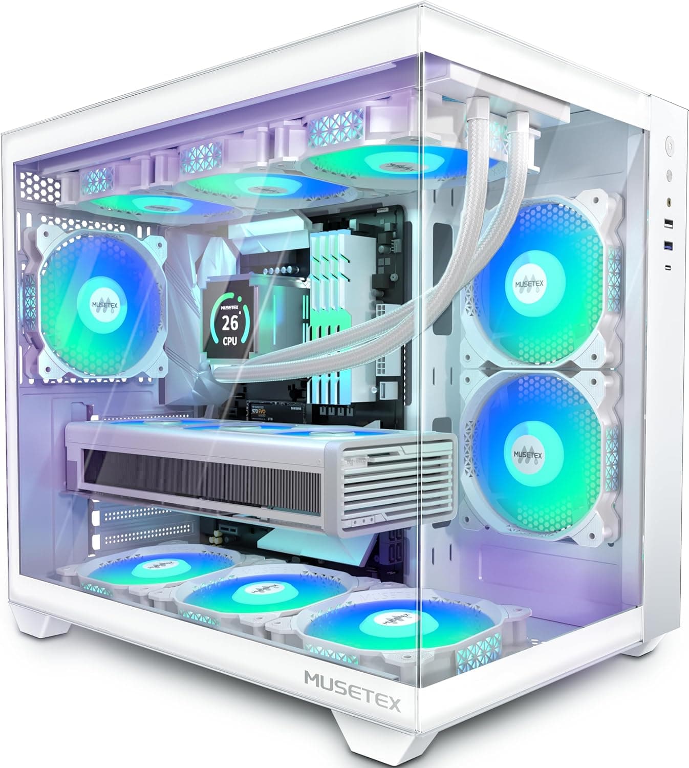 image-MUSETEX ATX PC Case, 6 PWM ARGB Fans Pre-Installed
