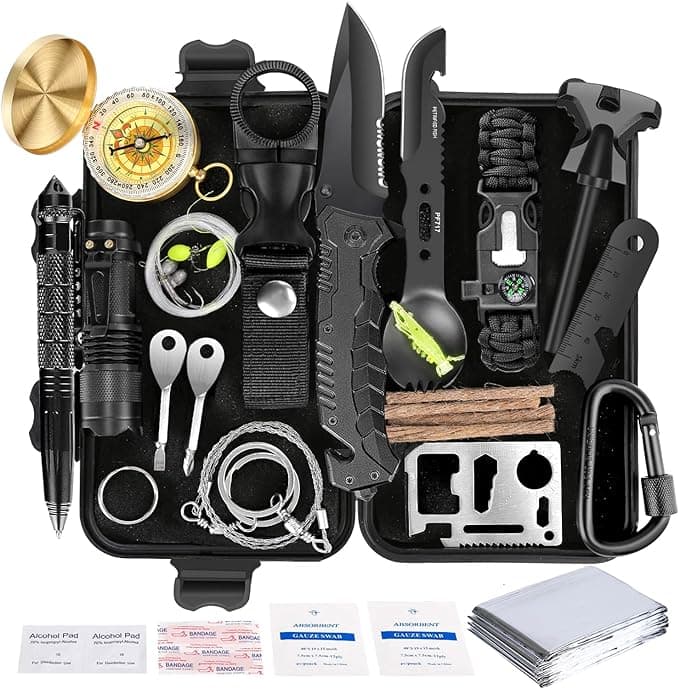 image-Survival Kit 35 in 1, First Aid Kit, Survival Gear, Survival Tool Gifts for Men Boyfriend Him Husband Christmas Camping, Hiking, Hunting, Fishing