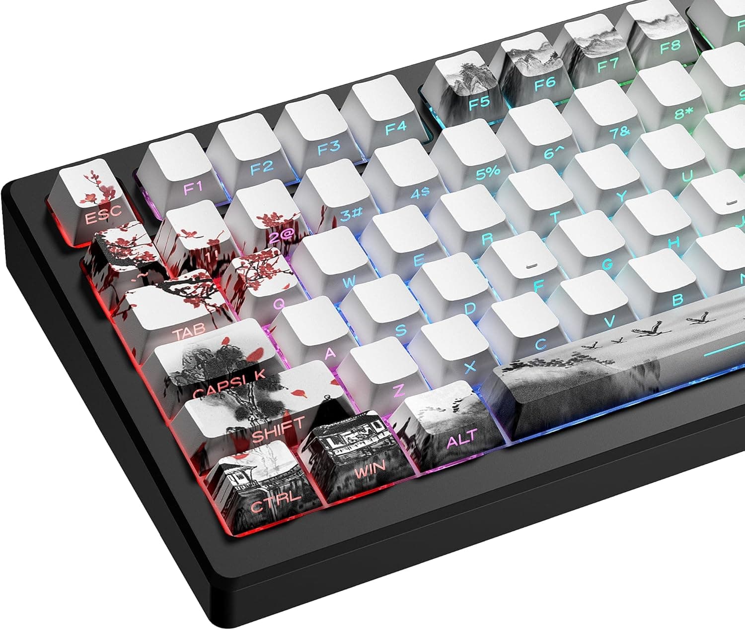 image-XVX PBT Keycaps - Side Print, Shine Through Custom, Retro Keycap Set, 128 Cherry Profile Keys for Mechanical Keyboards, Plum Blossom