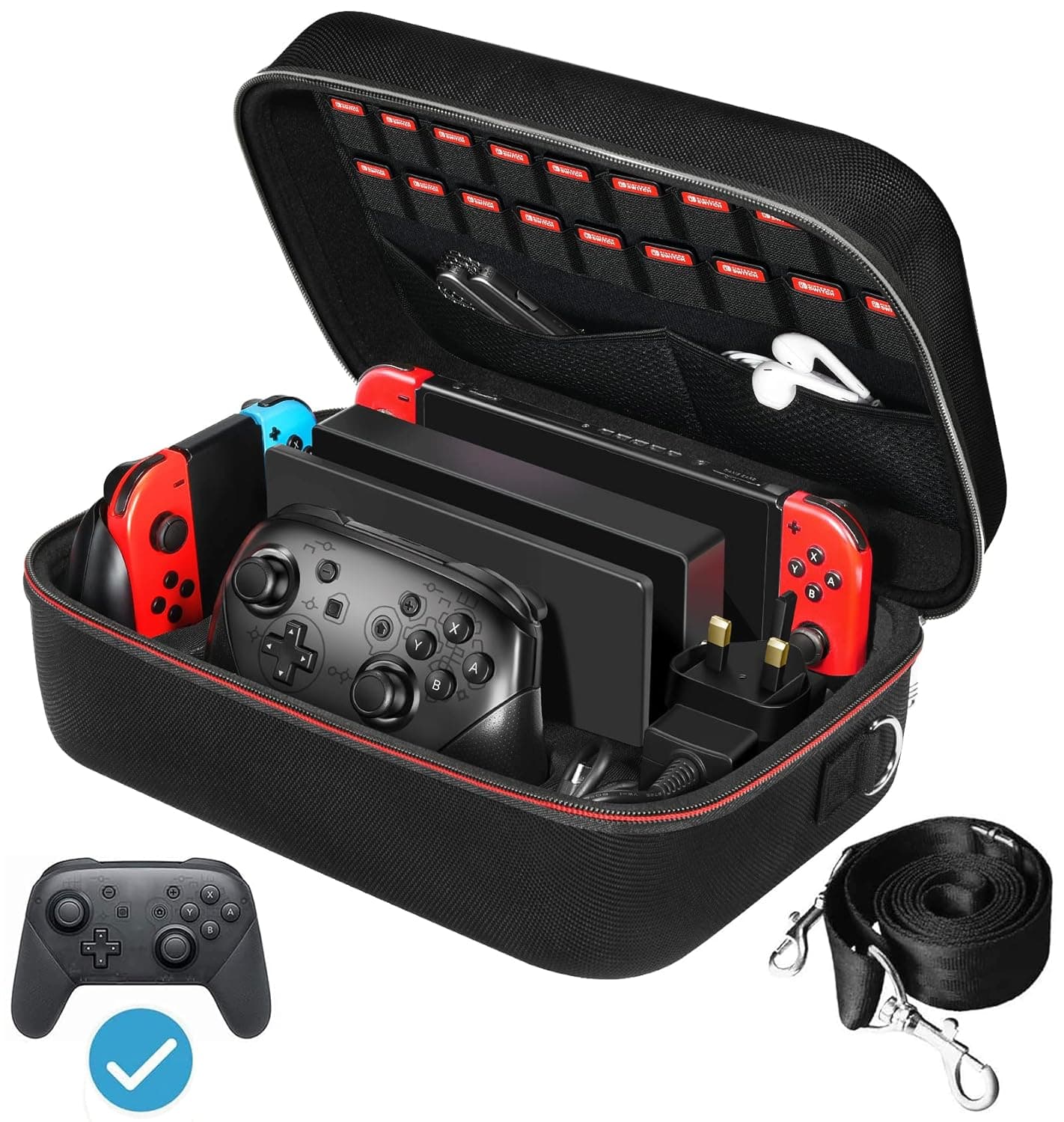 image-ivoler Carrying Storage Case for Nintendo Switch/For Switch OLED Model (2021),Portable Travel All Protective Hard Messenger Bag Soft Lining 18Games for Switch Console Pro Controller Accessories Black