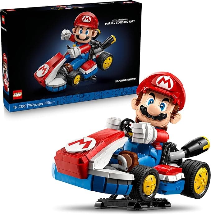image-LEGO Super Mario: Mario Kart – Mario & Standard Kart Building Set for Adults - DIY Book Shelf & Room Decor for Men & Women, Ages 18+ - Birthday Gift Idea for Adult Gamers - 72037