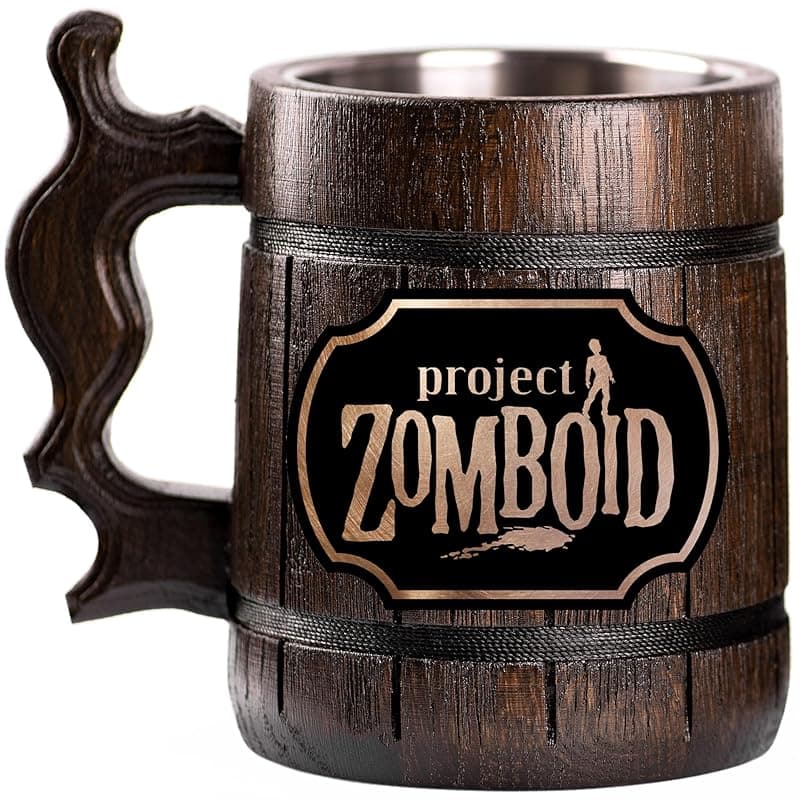 image-Project Zomboid Custom Beer Mug, Personalized Stein, Wooden Tankard, Gamer Geek Anniversary Birthday Gifts for Men Him Dad Father Wedding Unique