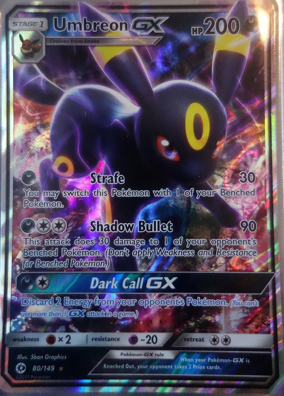 image-POKEMON, Sun and Moon, UMBREON GX 80/149
