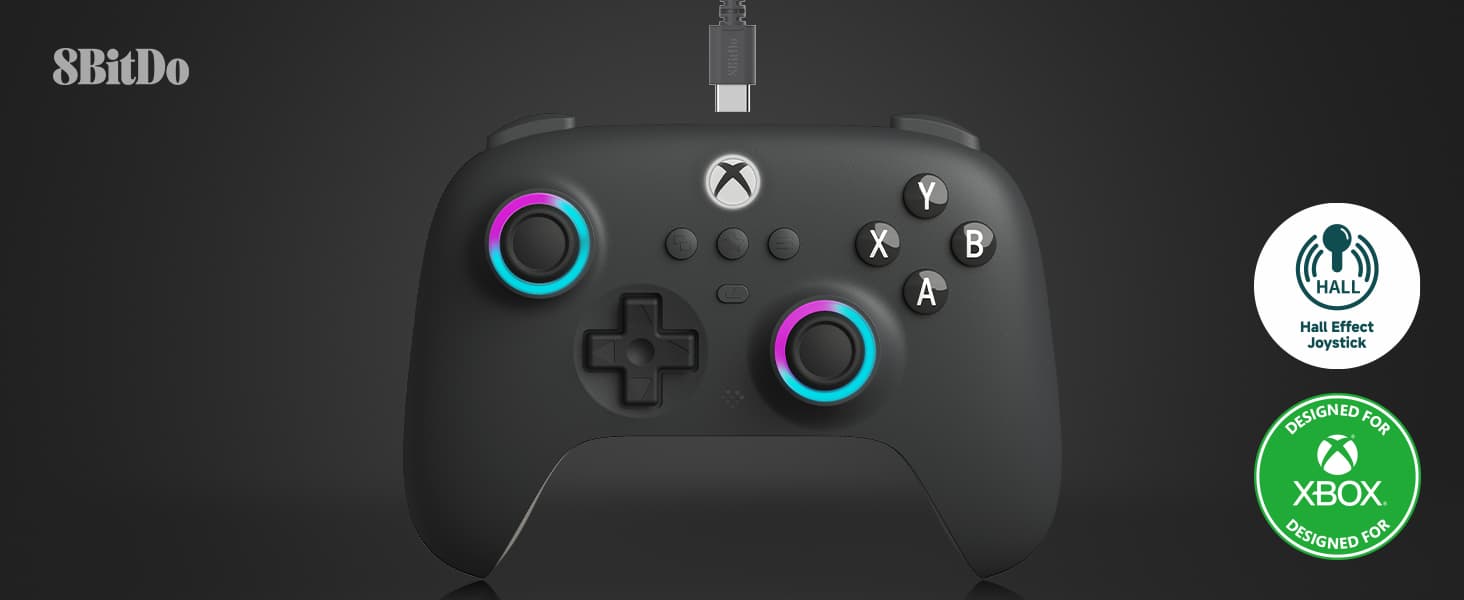 8Bitdo Ultimate C Wired Controller for Xbox with Hall Effect Joysticks and Triggers, RGB Lighting Fire Ring, Compatible with Xbox Series X|S, Xbox One, Windows 10/11 - Officially Licensed (Dark Gray) - Image 1