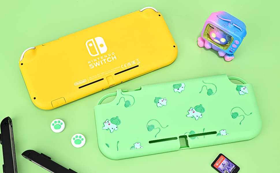 DLseego Case Design for Switch Lite Console 2019, Anti-Slip Shock-Absorption Silicone Protective Soft Carrying Case and Joy Con Controller with 2 PCS Cat Paw Thumb Grips Caps-Green Frogs Animal - Image 1
