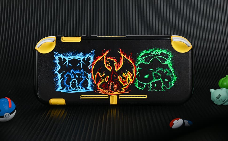 DLseego Cartoon Monster Switch Lite Protective Case Cool Soft TPU Shell Shockproof Scratch Resistant Cover Joy Con Japanese Amine Skin with 2PCS Blue and Red Balls Thumb Grips Caps for Switch 2019 - Image 1