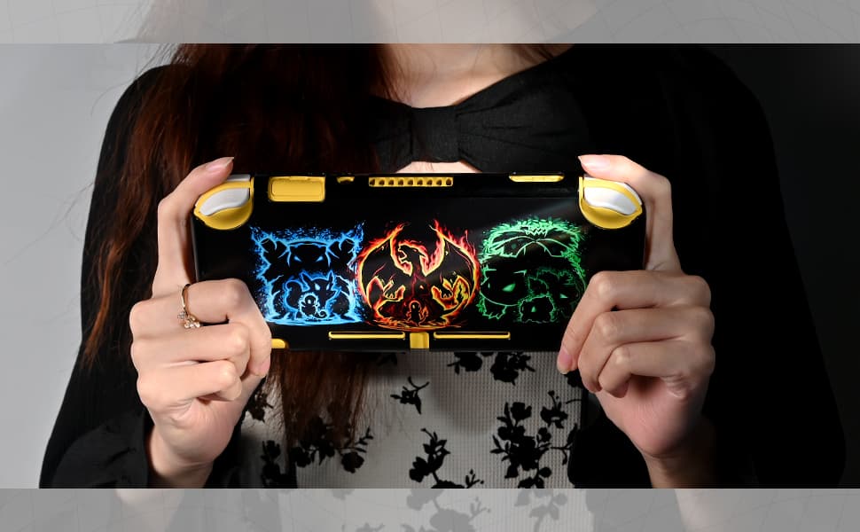 DLseego Cartoon Monster Switch Lite Protective Case Cool Soft TPU Shell Shockproof Scratch Resistant Cover Joy Con Japanese Amine Skin with 2PCS Blue and Red Balls Thumb Grips Caps for Switch 2019 - Image 2