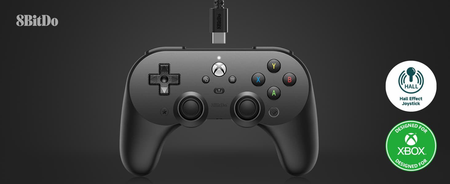 8Bitdo Pro 2 Wired Controller for Xbox, Hall Effect Joysticks and Hall Triggers, 3.5mm Audio Jack, Compatible with Xbox Series X|S, Xbox One, Windows 10/11 - Officially Licensed (Black) - Image 1